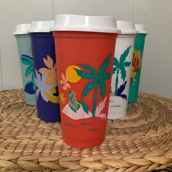 Starbucks 6 Hot Cups with lids Summer Tropical - Picture 1 of 4